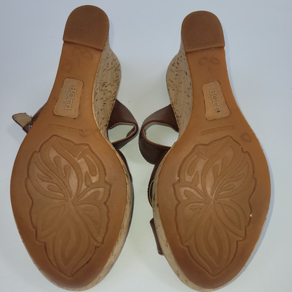 Born Cork Wedge Strappy Chuncky Buckle Leather Spring Summer Sandals Size 39 - Picture 9 of 11